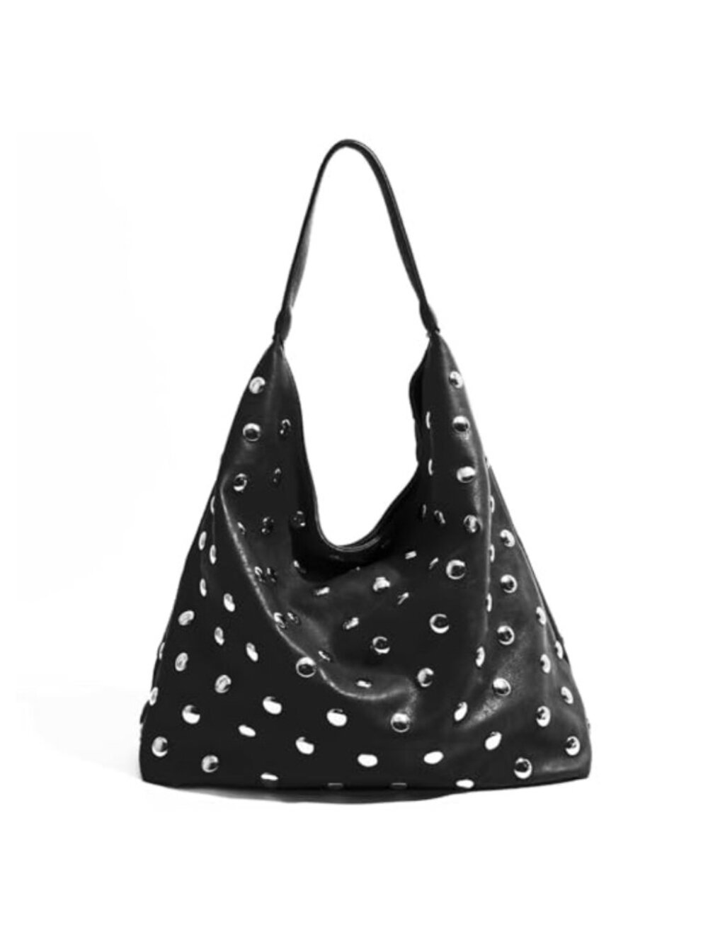 Large Slouchy Vegan Leather Studded Hobo Shoulder Bag for Women